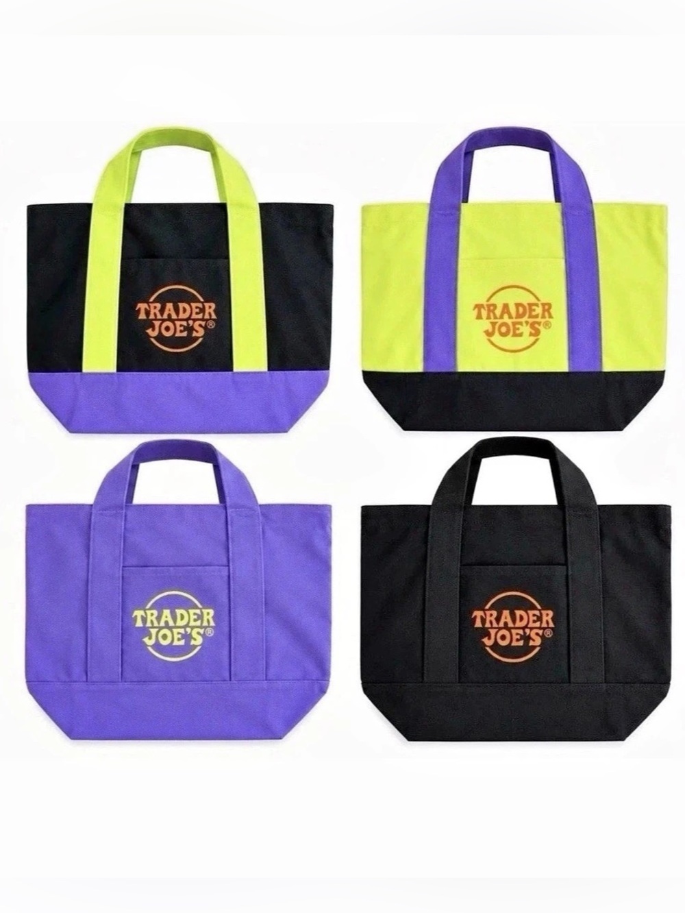 Trader Joe's HALLOWEEN 🎃 4 Pack ~ Canvas Tote Bags 2026 Limited Edition NEW🖤💚💜🧡